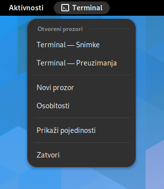 Izbornik aplikacije Terminal